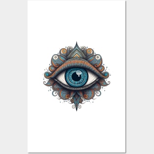 Decorative Evil Eye Art with Mandala Swirl Designs Posters and Art